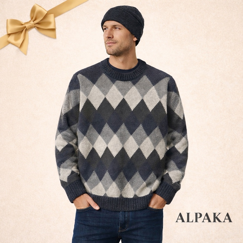 Alpaka Inka Peru Baby Alpaca Argyle Sweater Men’s XXL
